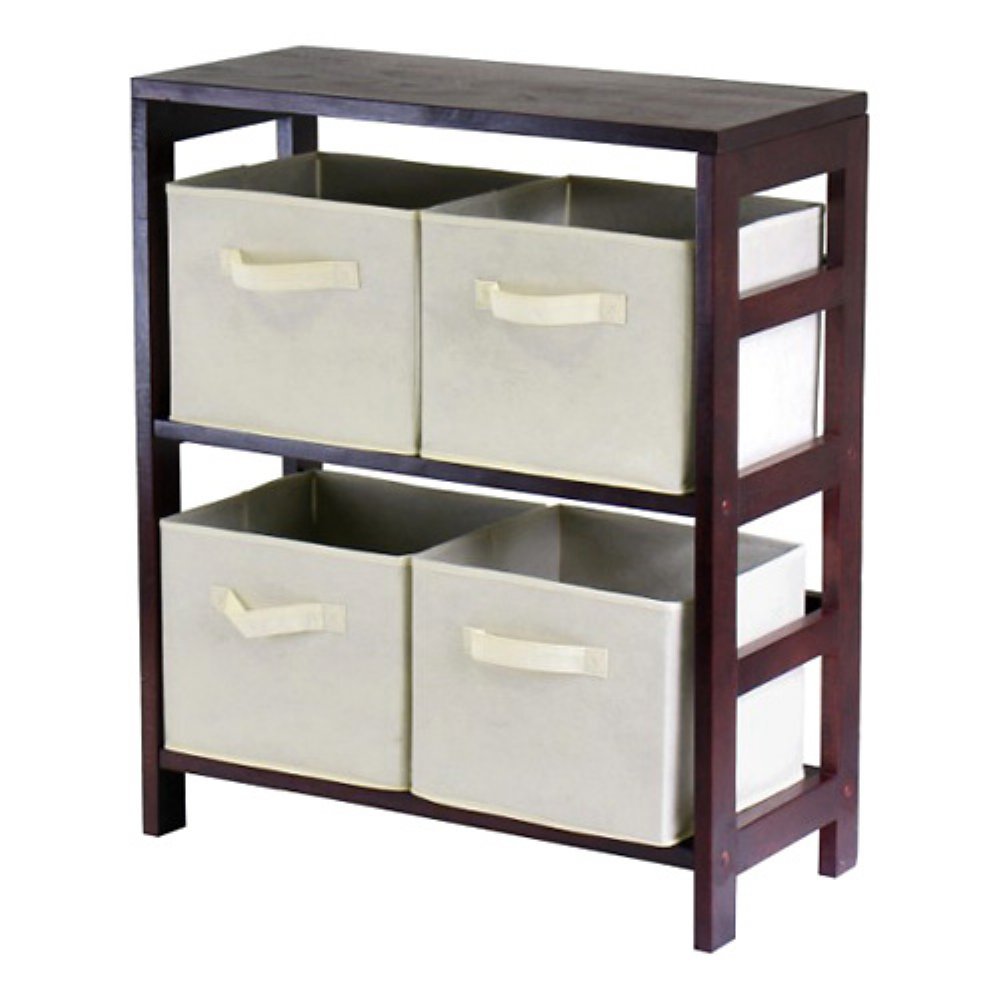Winsome Capri 2-Section M Storage Shelf With 4 Foldable Beige Fabric Baskets