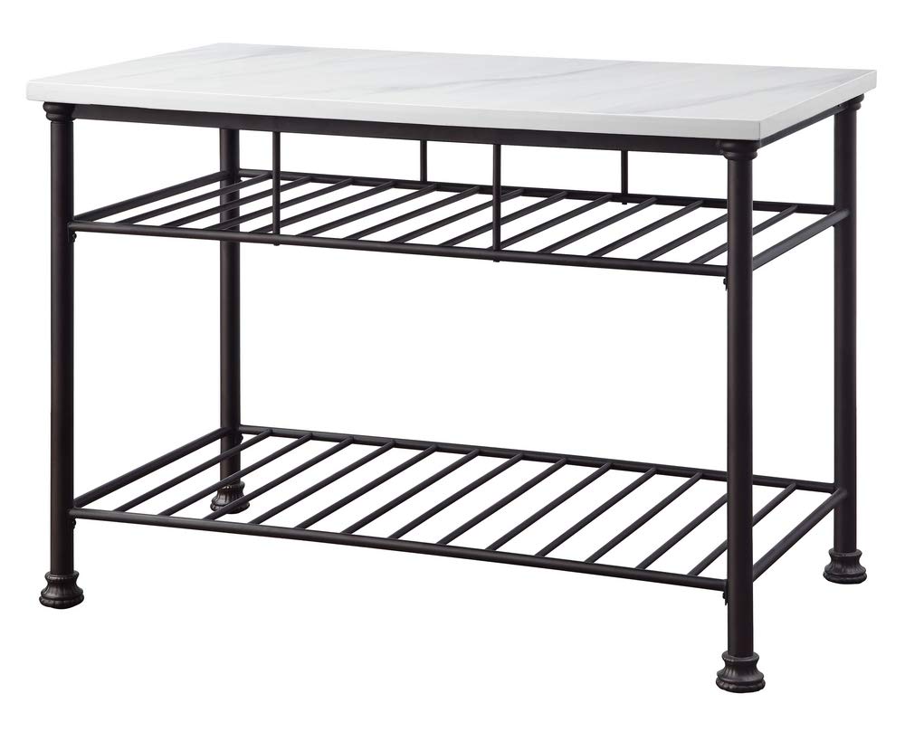 Acme Freyja Kitchen Island with Metal Shelves in White and Gray