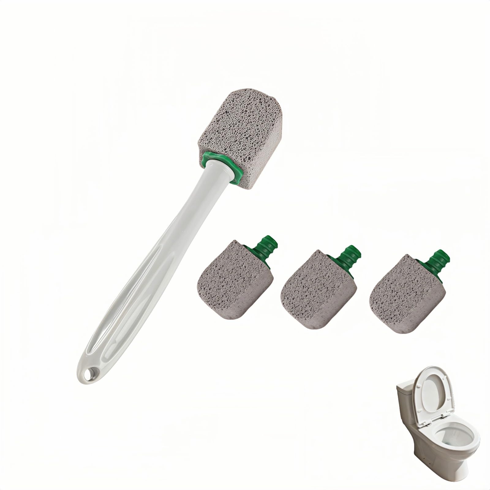 Pumice Toilet Brush Scrubber with 9.5    Handle - 1 Scrubber + 4 Pumice Stones - Remove Hard Water Stains, Rust & Lime from Toil