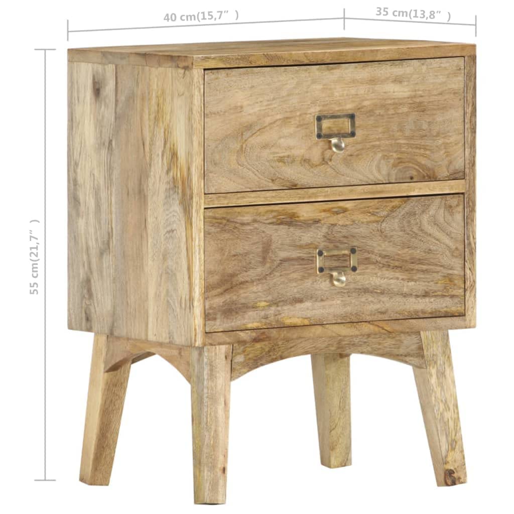 vidaXL Solid Mango Wood Bedside Cabinet - Handmade Wooden Nightstand with 2 Drawers, Sturdy and Durable, Unique and Decorative, Easy Assembly Required