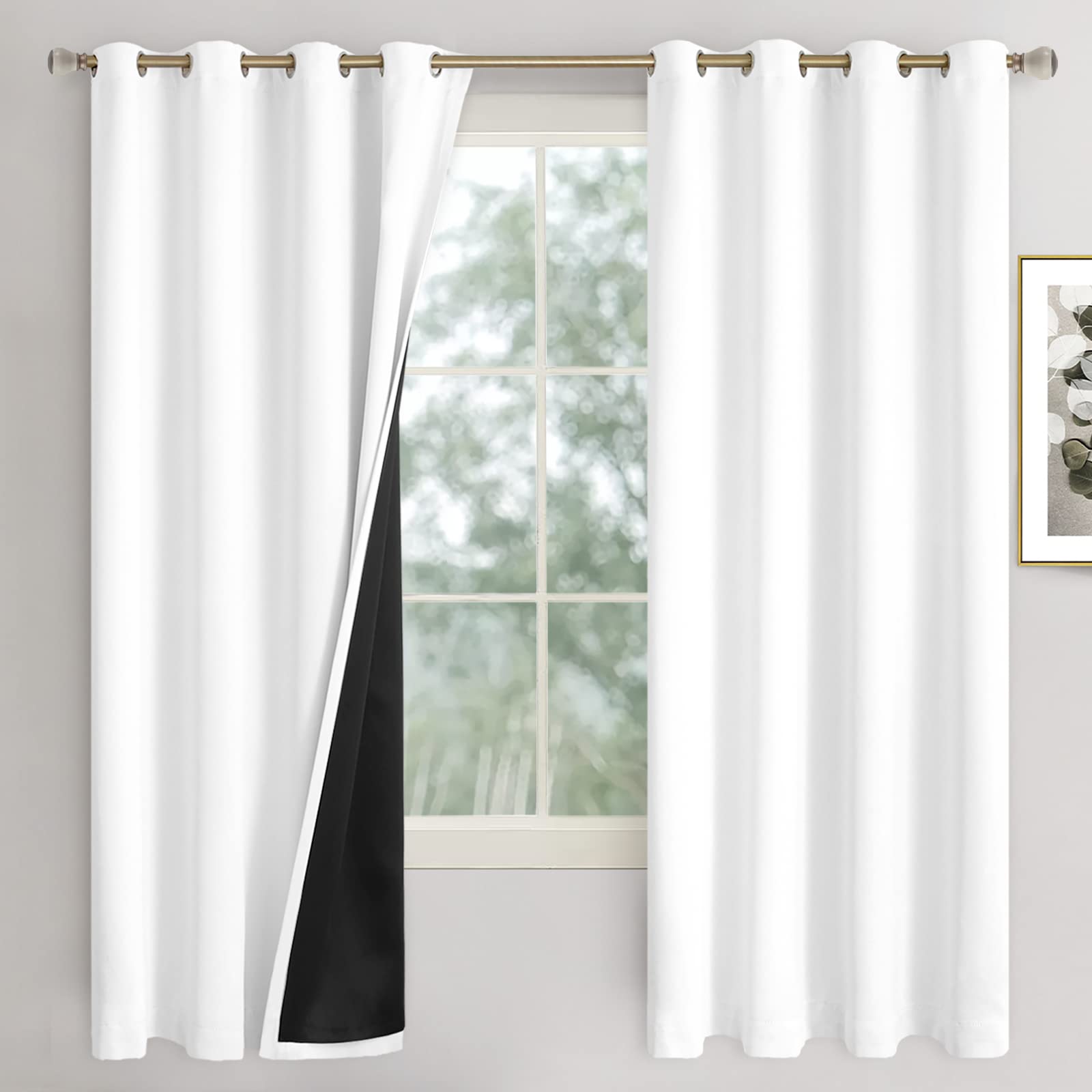 Quemas White Blackout Curtains For Bedroom 72 Inches Length 2 Panels Set, Thermal Insulated 100% Light Blocking Soundproof Gromm