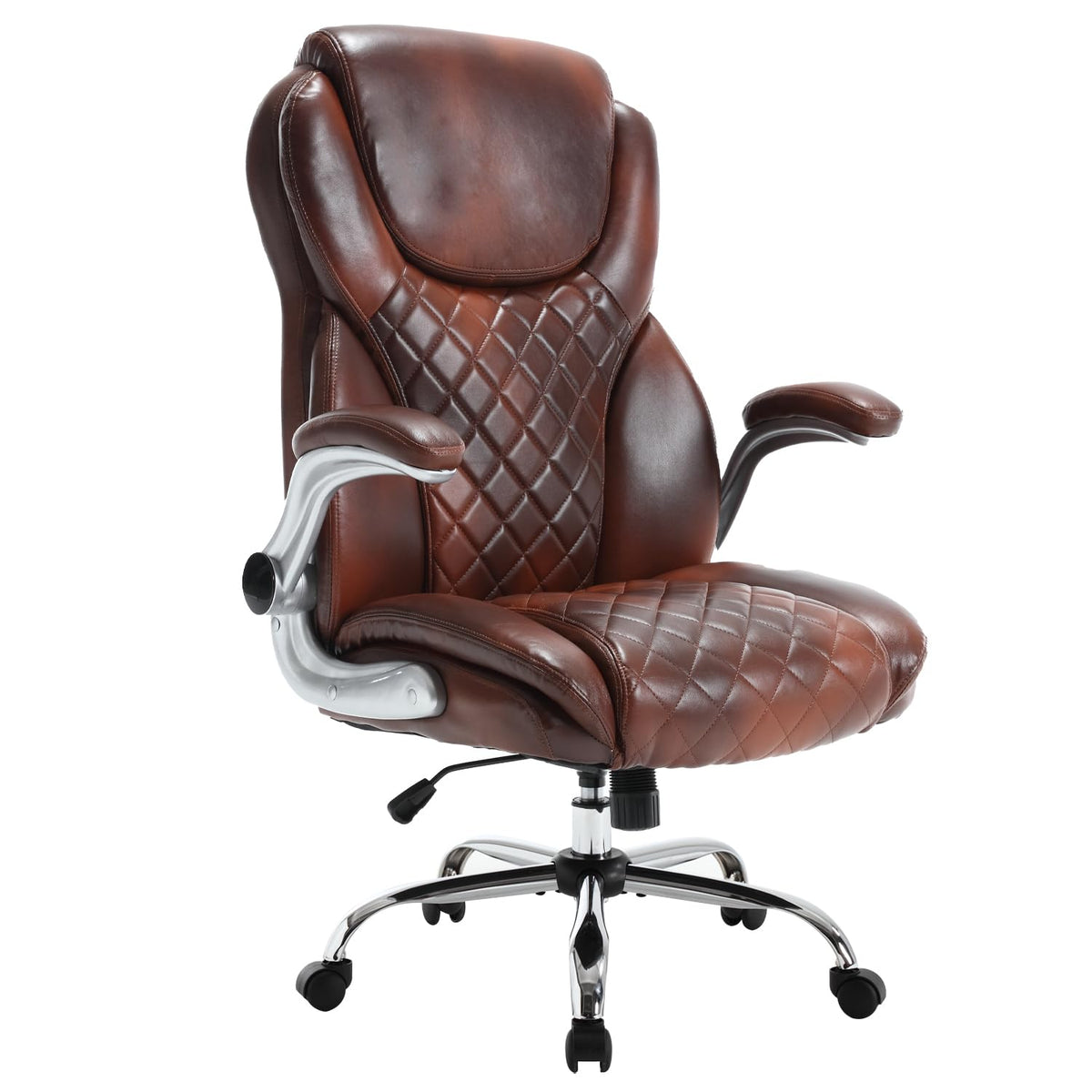 Reficcer Executive Office Chair Brown, Pu Leather High Back Office Desk Chairs With Wheels, 90-120 Rocking Managerial Ergonomic