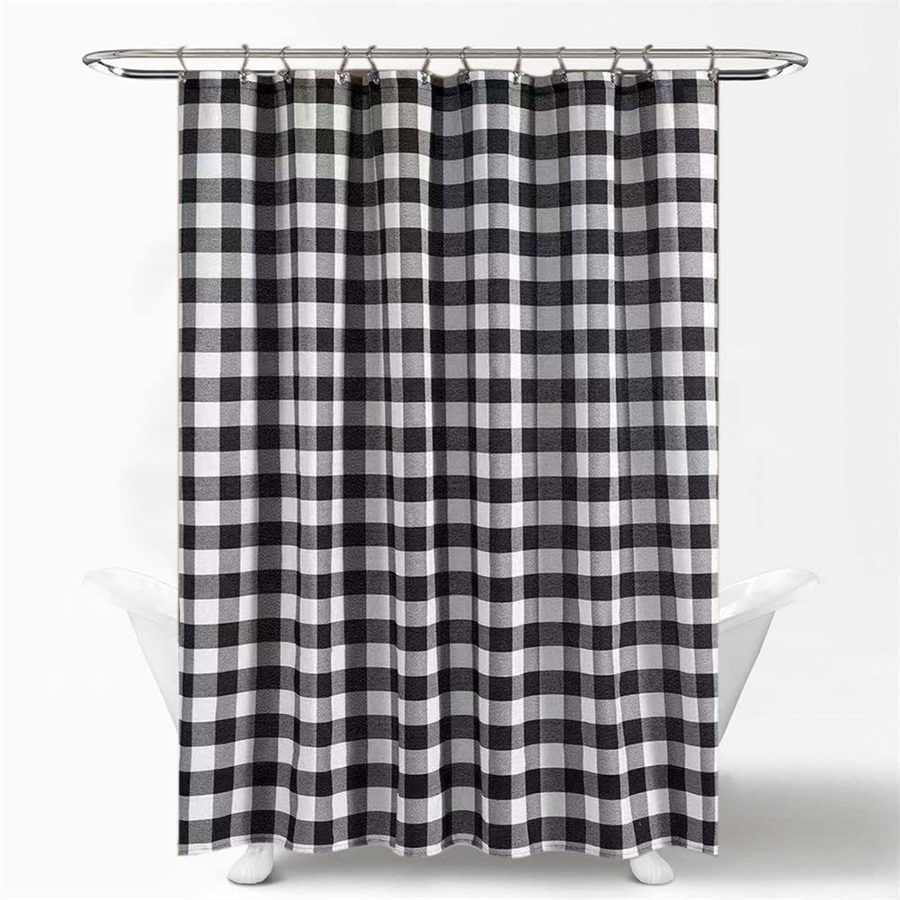 Moslovstar 72 X 72 Inch Buffalo Check Shower Curtain, Farmhouse Style Black And White Plaid Water-Repellent Polyester Bath Curta