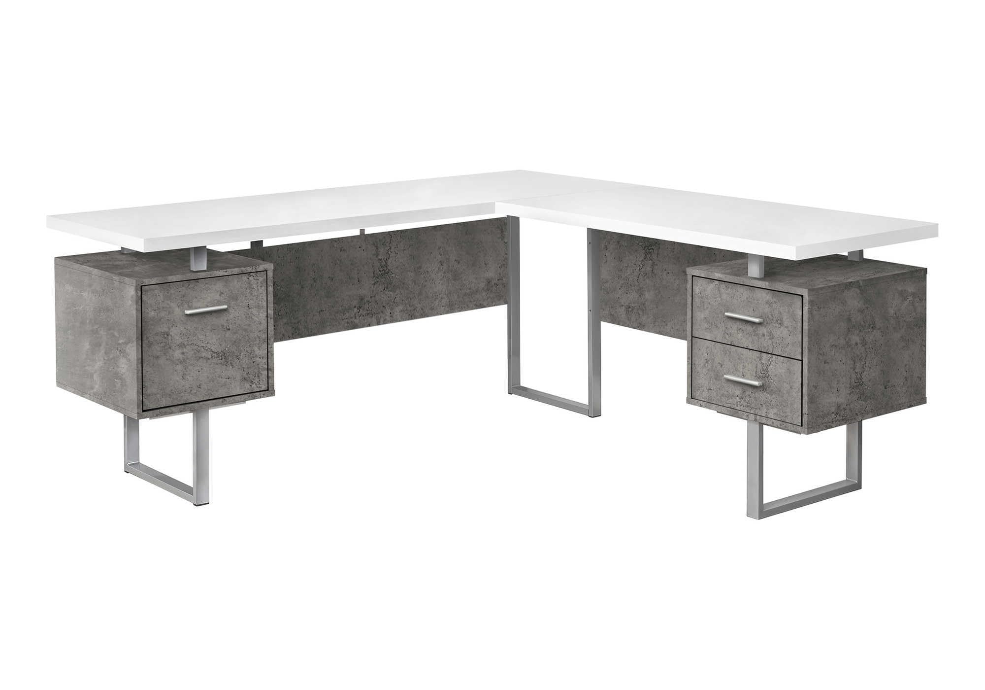 Monarch Specialties I 7618 Computer Desk, Home Office, Corner, Left, Right Set-Up, Storage Drawers, 70&quot; L, L Shape, Work, Laptop, Metal, Laminate, Grey, White