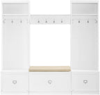 Crosley Furniture Harper 4-Piece Hall Tree, Storage Bench, And Wall Shelf Set With Coat Rack Hooks For Hanging, White