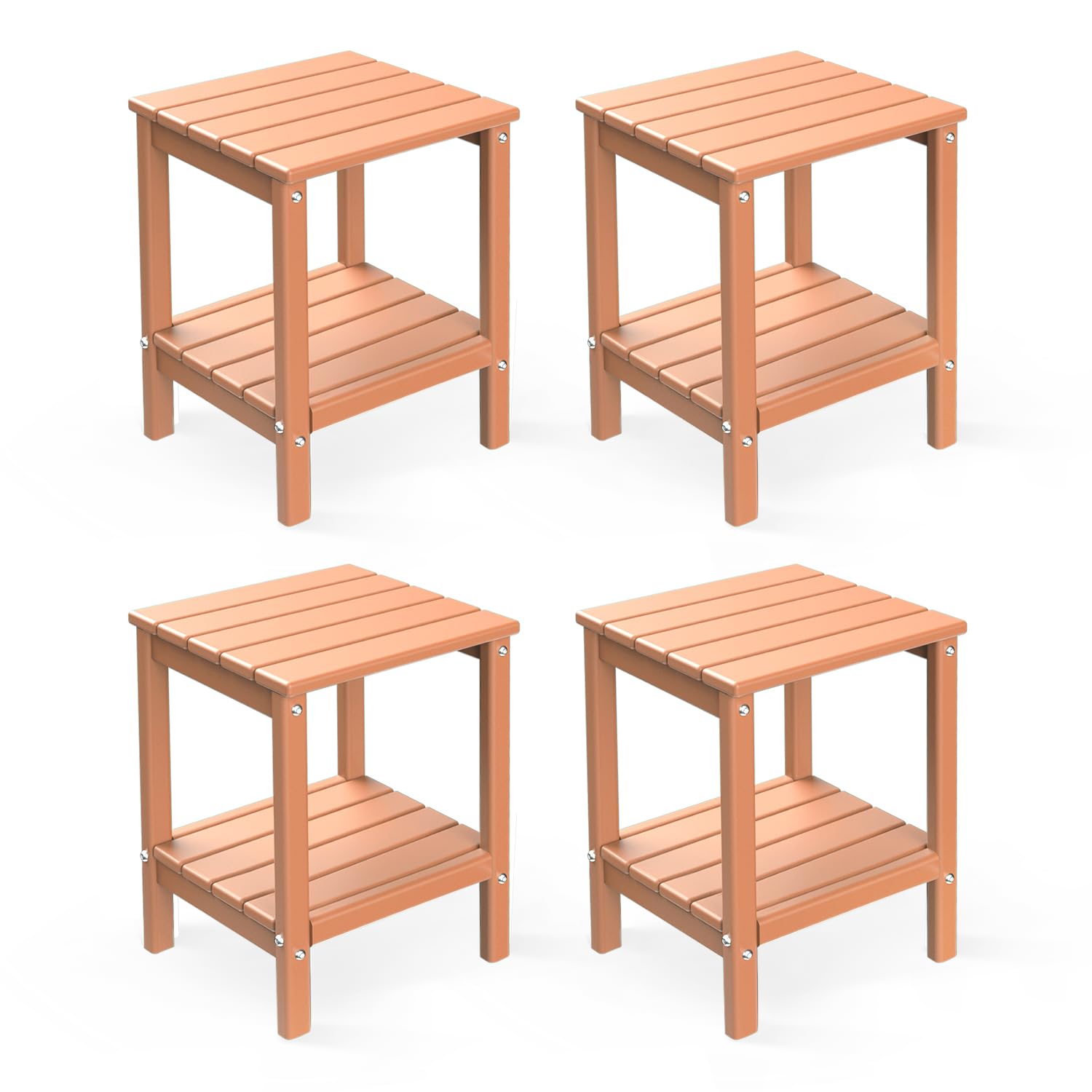 Greenvines | Limited Edition | Adirondack-Outdoor-Side-Table | Apricot | Set Of 4 | 14 X 13 Inches | Hdpe Plastic | All Weather | Outside End Tables | Storage Shelf | For Patio
