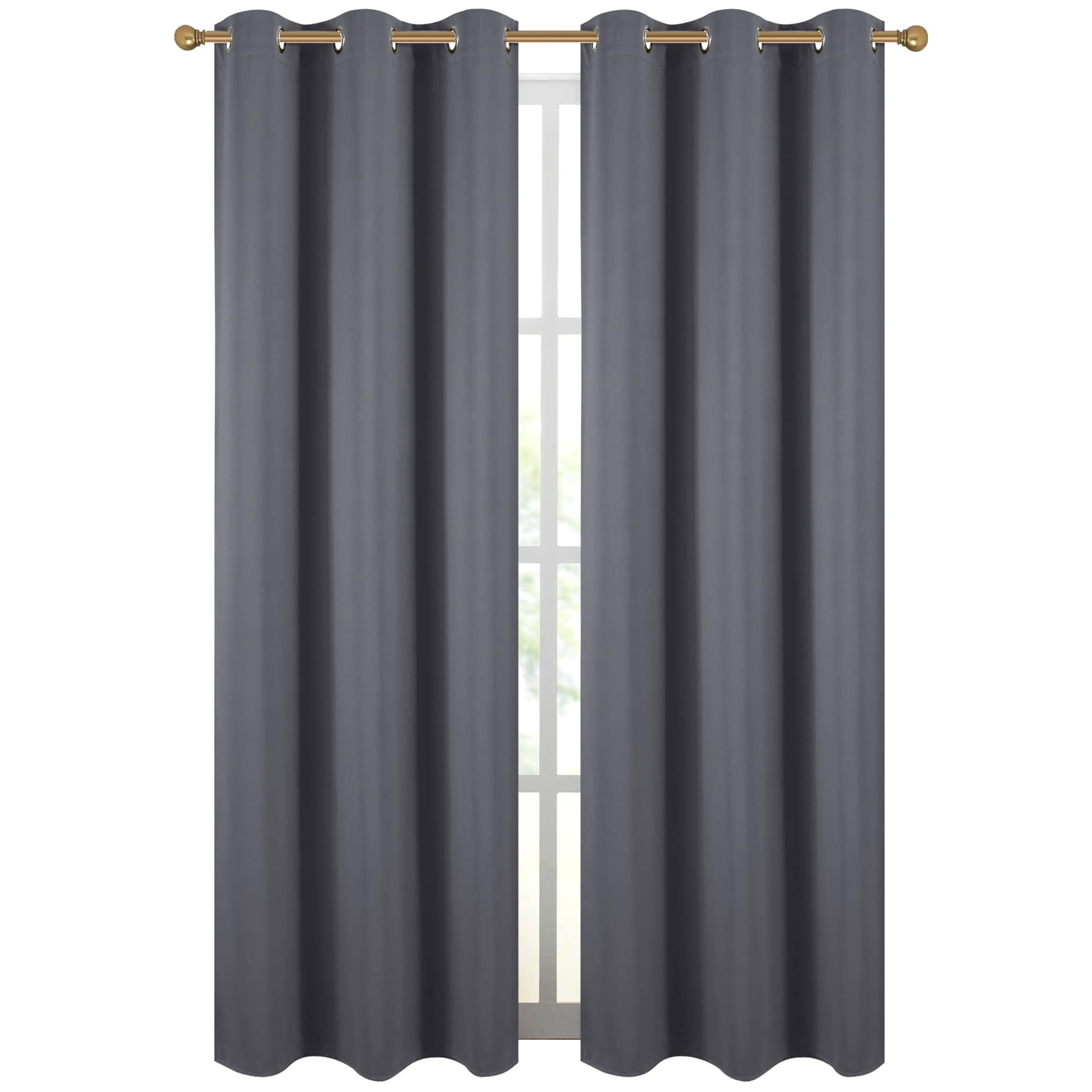 Diraysid Dark Grey Grommet Blackout Curtains for Bedroom Thermal Insulated Room Darkening Curtains Drapes, 42 x 84 inch, 2 Panel