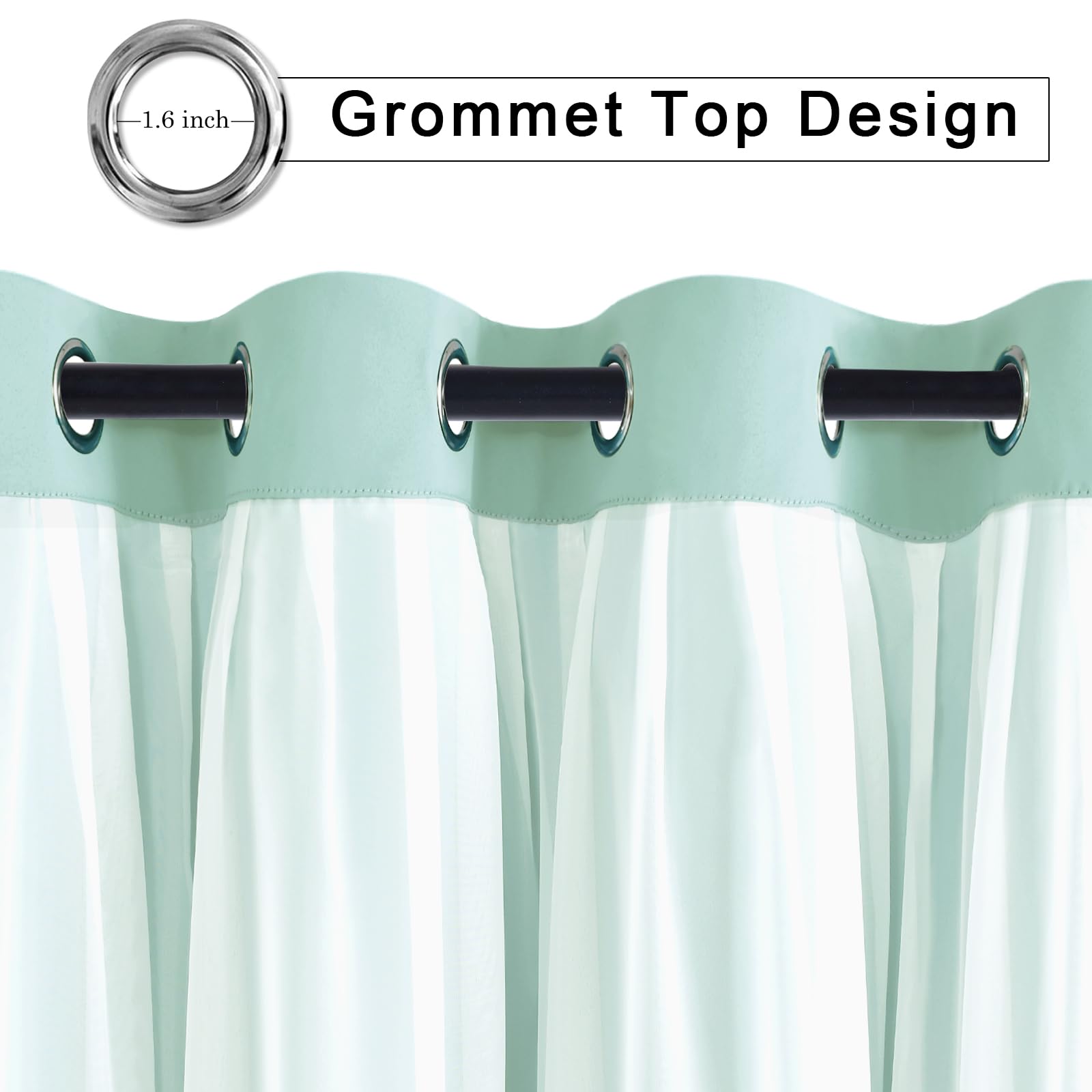 Hiasan Blackout Curtains With White Sheer, Mix & Match Double-Layer Thermal Insulated Sun Blocking Grommet Window Curtains For B