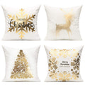 All Smiles White Gold Christmas Decorations Throw Pillow Covers 18X18 Set Of 4 Winter Xmas Navidad Home Holiday D  Cor Velvet Cu