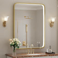 FTOTI 24X32 Inch LED Bathroom Mirror with Lights,Gold Framed Wall Mounted Lighted Vanity Mirrors,Anti Fog Design&Dimmable&Touch 
