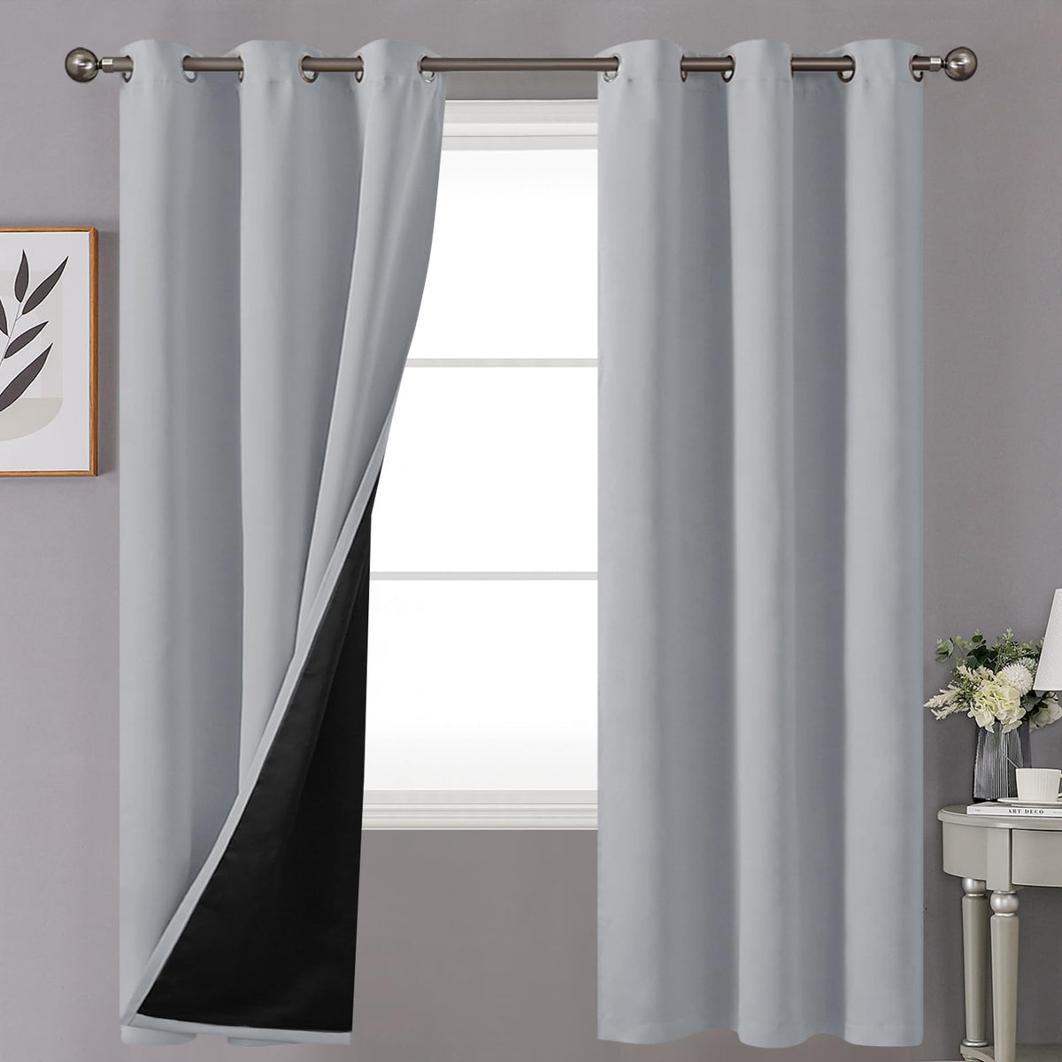 Youngstex 100% Blackout Curtains For Bedroom 72 Inches Length, Double Layer Full Light Blocking Thermal Insulated Window Curtain