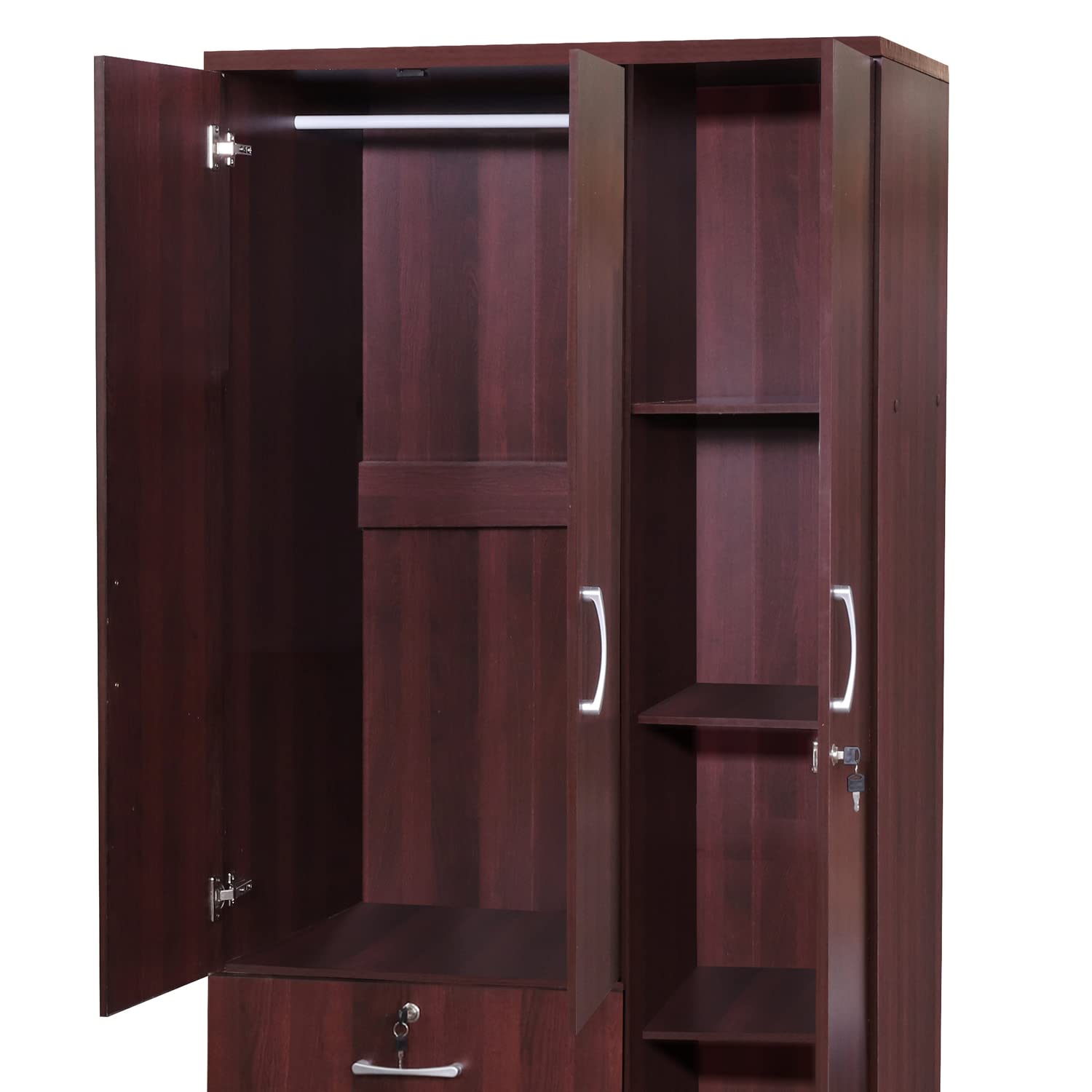 Better Home Products Symphony Wardrobe Armoire Closet with Two Drawers Mahogany