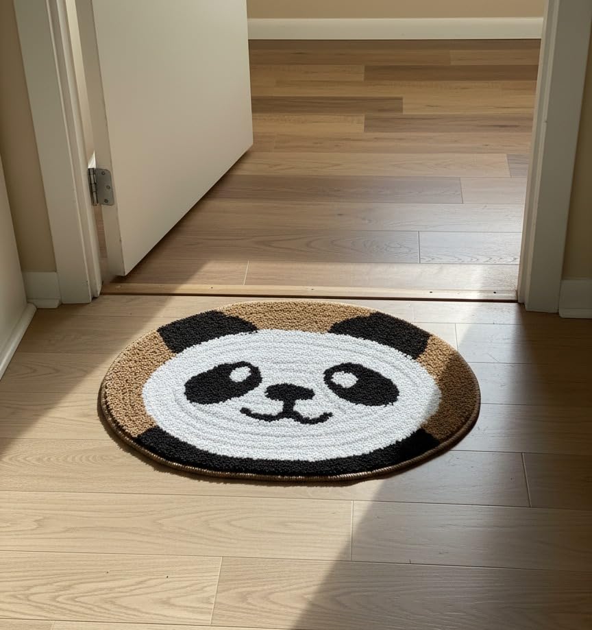 VIKCLIQUE Cute Panda Face Door Mat 22x22 Inch, Soft AntiSlip Entrance Floor Mat for Bedroom, Kids Room, Bathroom, Living Room &
