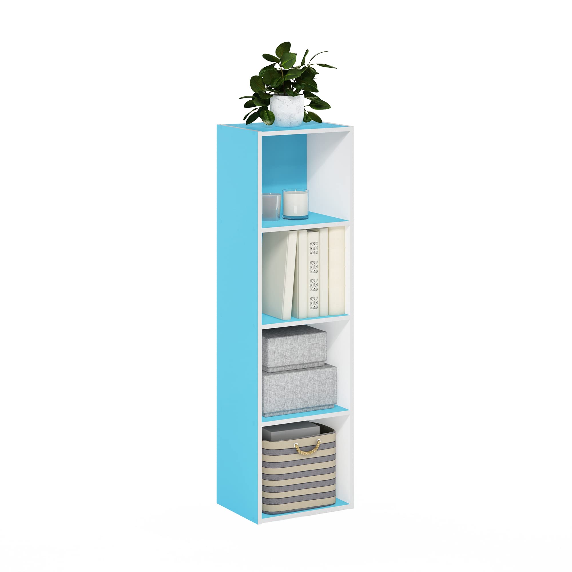 Furinno Luder Bookcase / Book / Storage, 4-Tier Cube, Light Blue/White