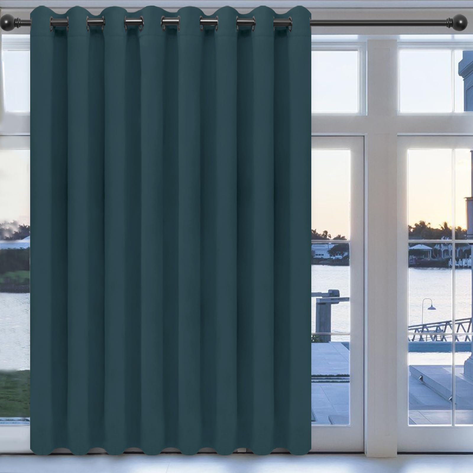 Easy-Going Blackout Door Curtains For Bedroom, Solid Thermal Insulated Grommet And Noise Reduction Window Drapes, Room Darkening Curtains For Living Room, 1 Panel (100X96 In, Bluestone)