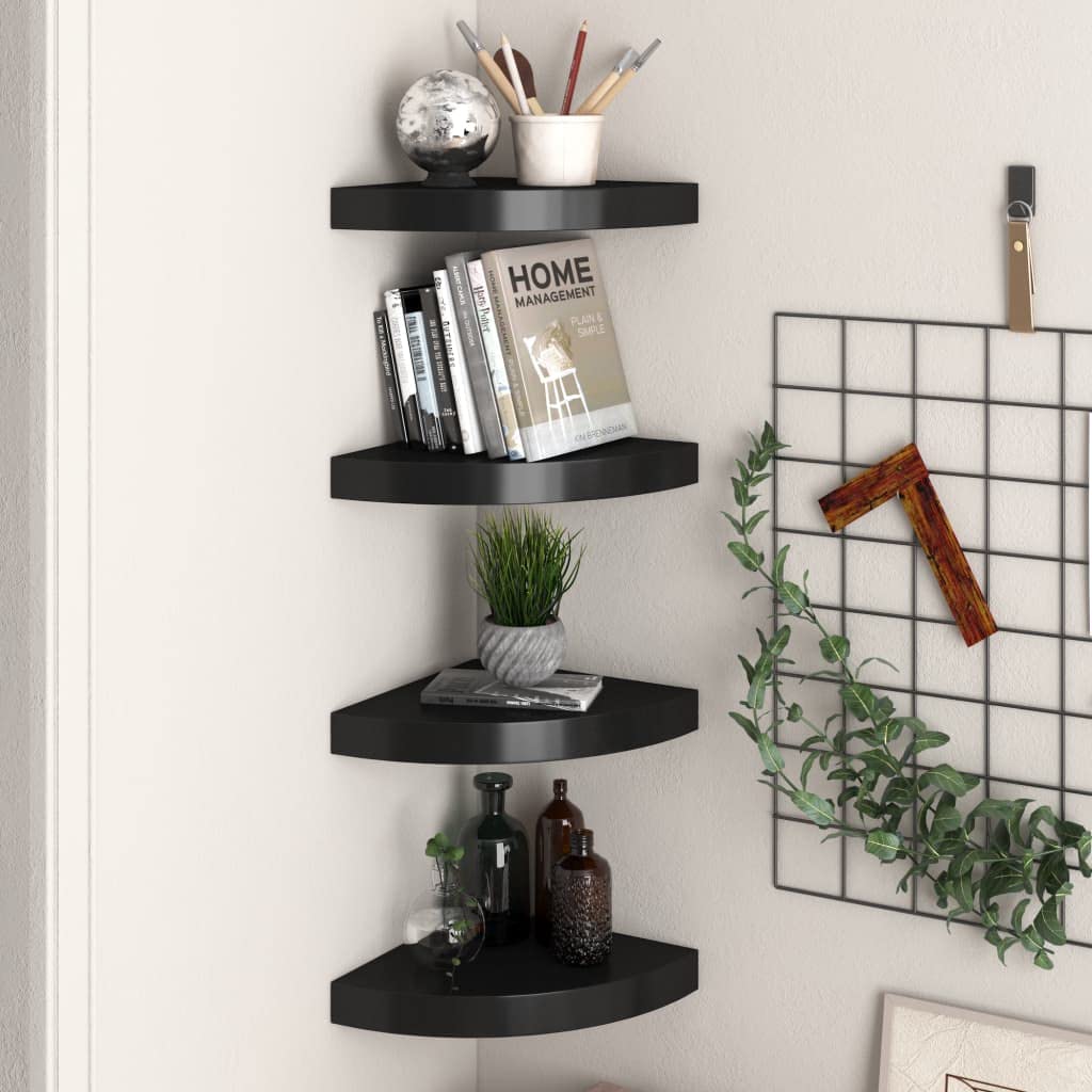 vidaXL Floating Corner Shelves 4 pcs Black 9.8&quot;x9.8&quot;x1.5&quot; MDF