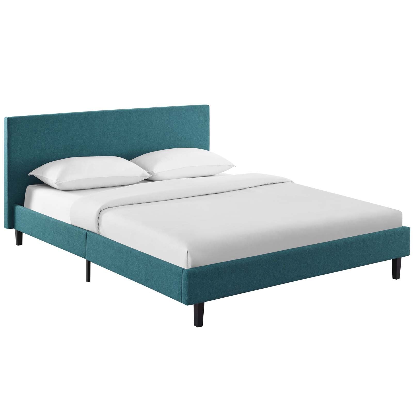 Modway Anya Upholstered Teal Full Platform Bed With Wood Slat Support