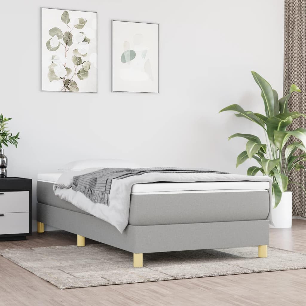 vidaXL Twin Size Box Spring Bed Frame - Light Gray Fabric - Robust Plywood and Engineered Wood Construction - California Prop 65 Compliant