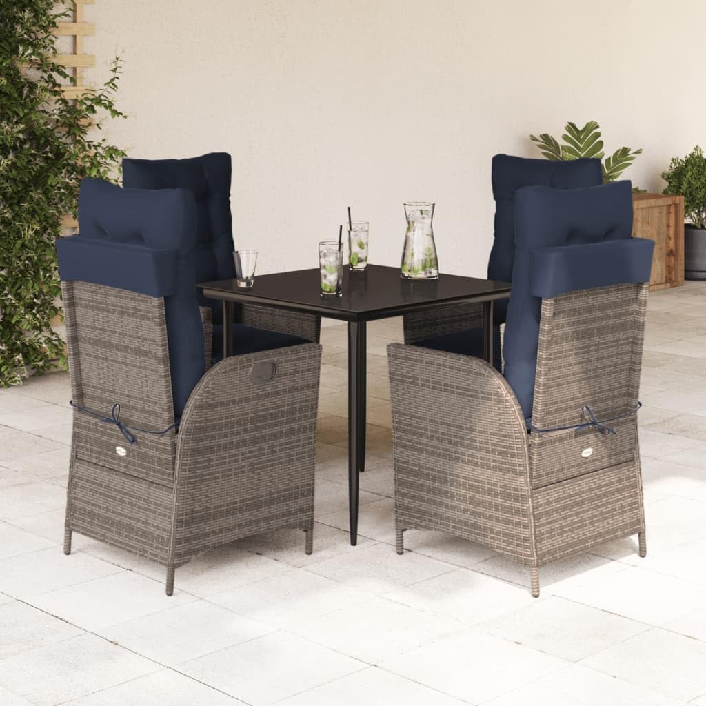vidaXL Patio Dining Set with Cushions Outdoor Furniture 5 Piece Gray Poly Rattan