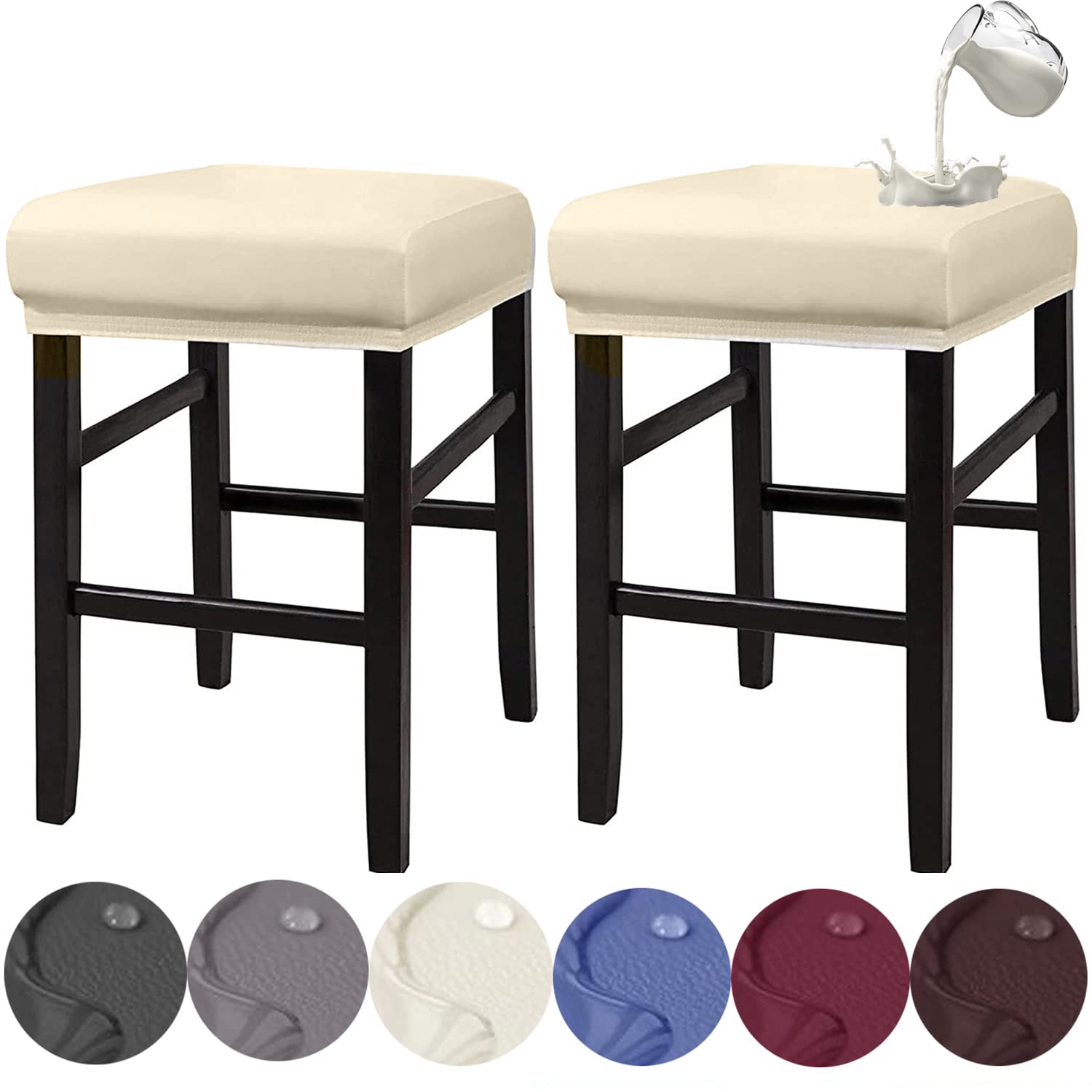 HFCNMY Stool Covers Rectangle, Stretch Waterproof PU Rectangle Bar Stool Covers Vanity Stool Cover Washable Counter Stool Covers