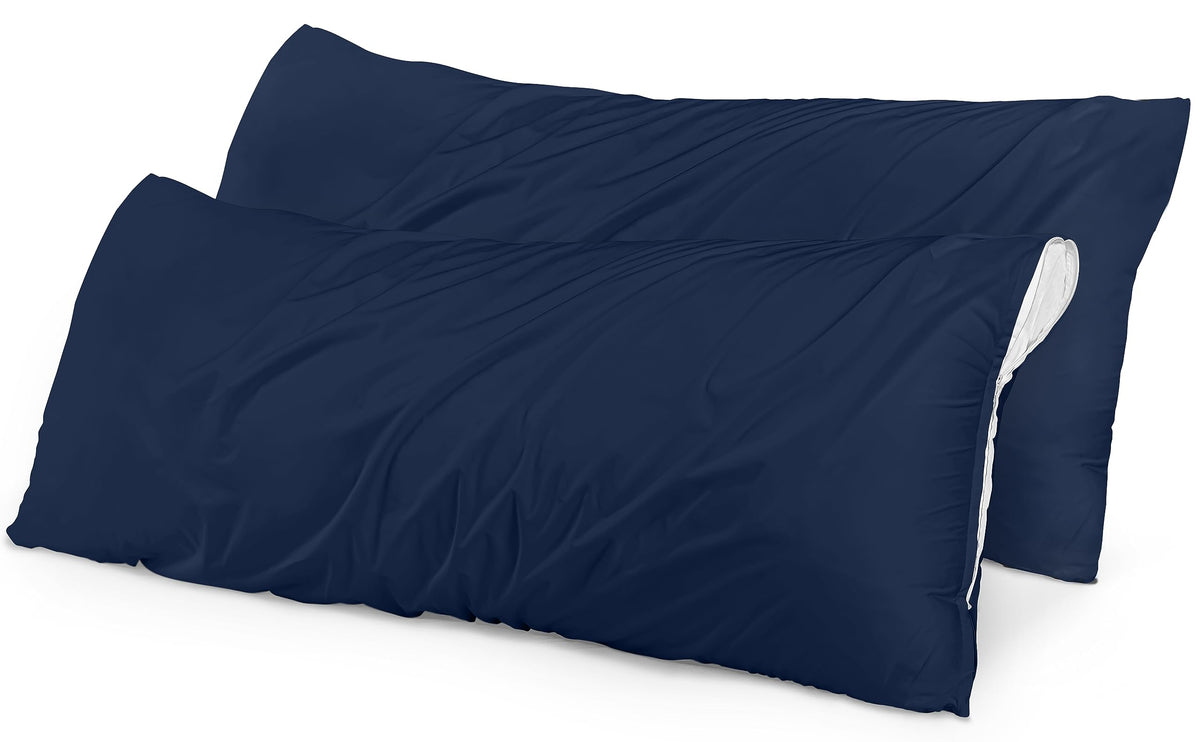 Utopia Bedding Waterproof Pillow Protectors Zippered (2 Pack, Navy) Body Size, Zippered Pillowcases, Bed Bug Proof Pillow Encase