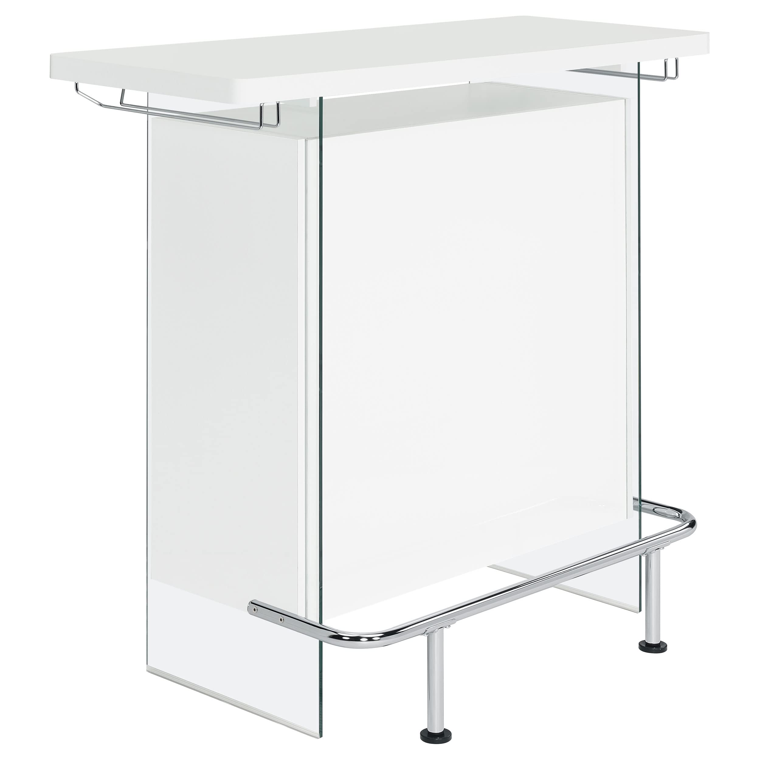 Coaster Home Furnishings Acosta Rectangular Bar Unit with Footrest and Glass Side Panels, White