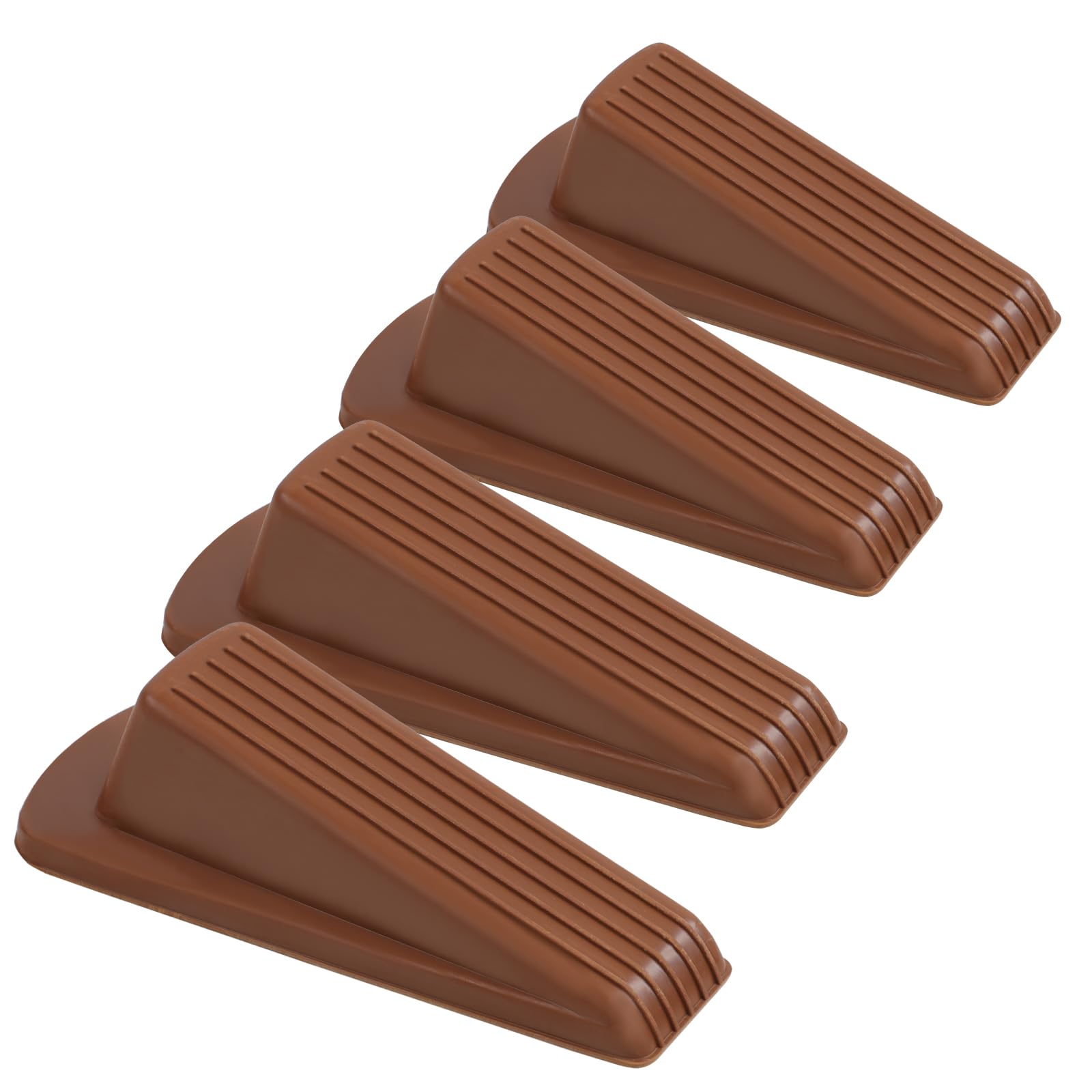 4 Pack Door Stoppers For Bottom Of Door, Brown 4.8X2.2X1.3In Door Stops, Rubber Door Stopper Wedge, Sturdy Stackable Door Stops