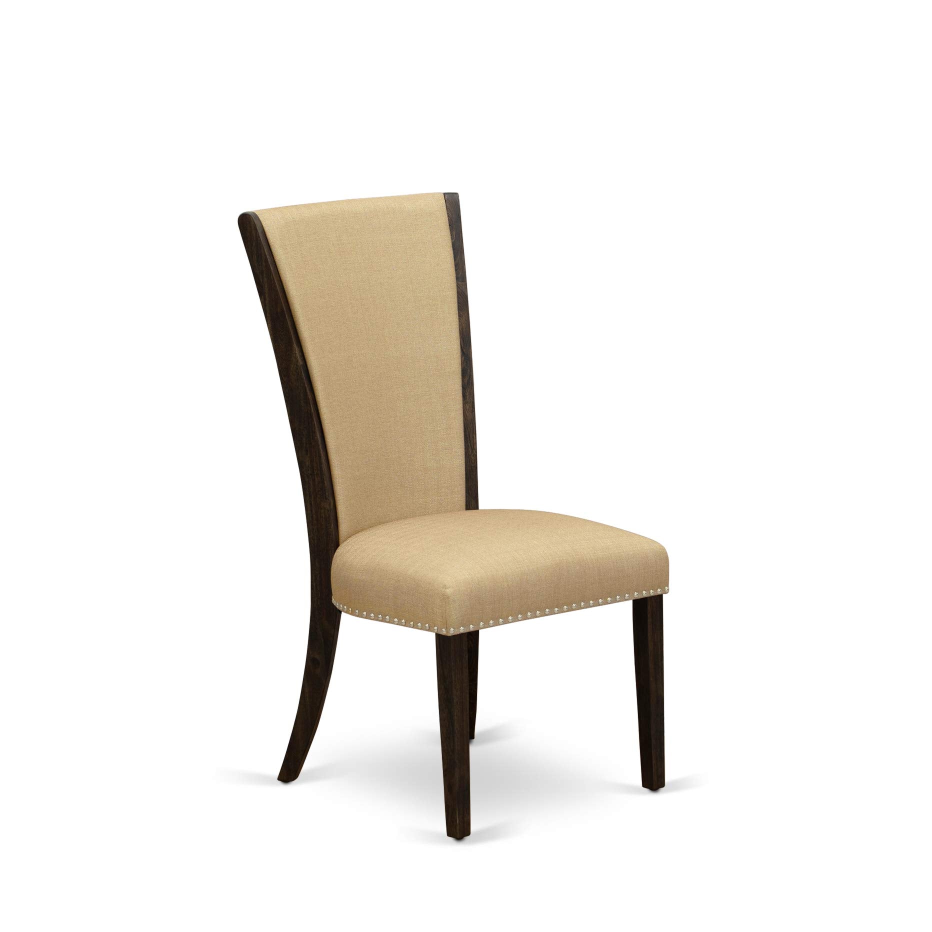 East West Furniture Vep7T03 Verona Parson Dining Chairs - Nailhead Trim Brown Linen Fabric Upholstered Chairs, Set Of 2, Jacobean