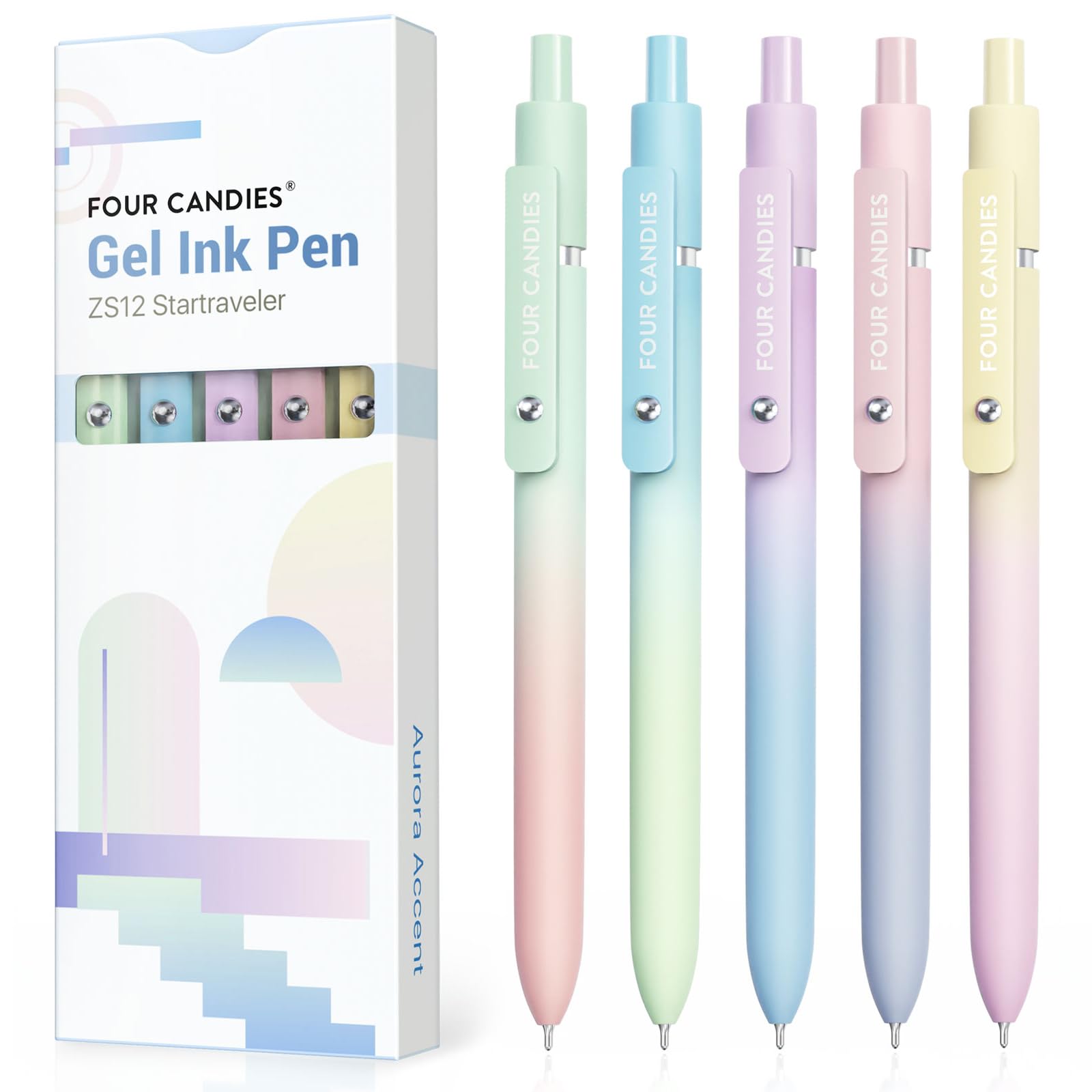 Four Candies Gel Pens, 5 Pcs 0.7Mm Quick Dry Black Ink Pen Fine Point Smooth Writing High-End Series Unique Pen, School Office H