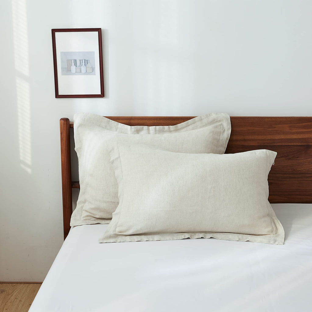 Simple&Opulence 100% Belgian Linen Pillow Shams -Set Of 2, King Size - Basic Style Breathable Pure Linen Suitable For Home - Soft And Durable With Envelope Closure (20''X 36'', Linen)