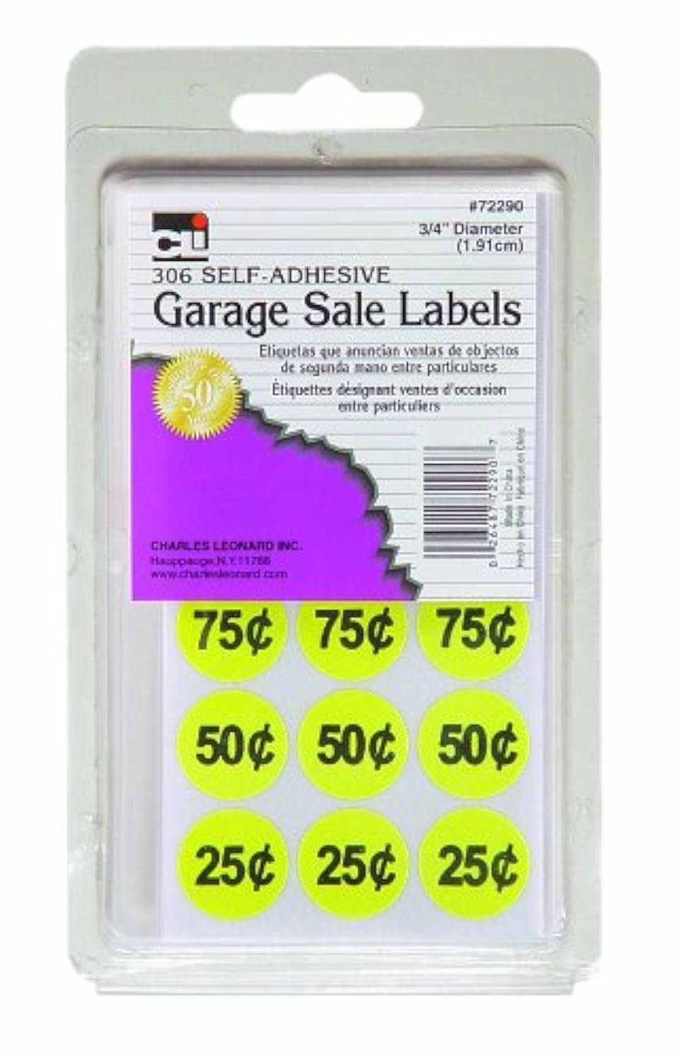 Charles Leonard Garage Sale Price Labels, Blank And Pre Priced Round Self Adhesive Stickers, 3/4 Inch Diameter, Yellow, 306/Box