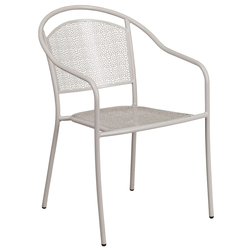 Flash Furniture Commercial Grade Light Gray Indoor-Outdoor Steel Patio Arm Chair with Round Back