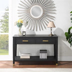 Steve Silver Co Yves Modern Console Sofa Dual Drawers, Bottom Shelf Table, 48 x 18 x 30, Rubbed Charcoal with Brushed Brass Accents