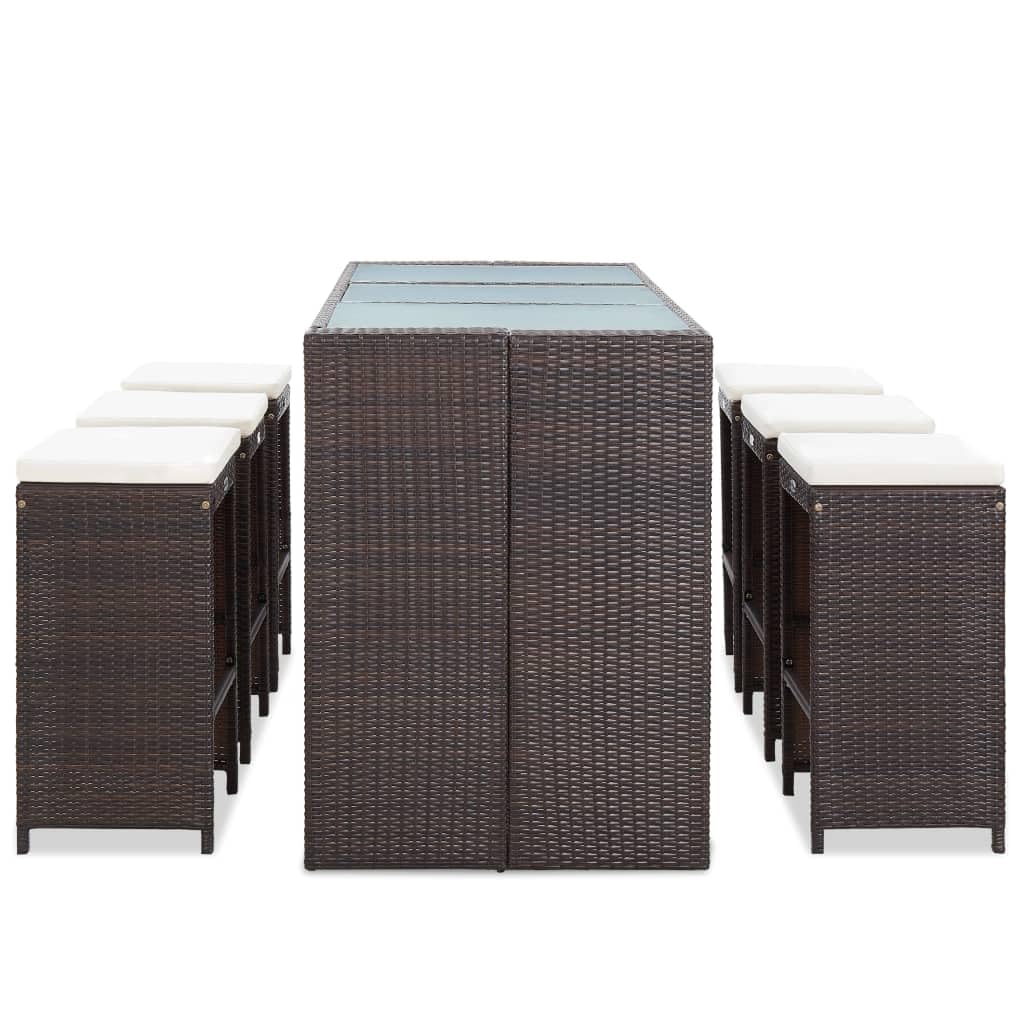 Furniking 7 Piece Garden Bar Set with Cushions Poly Rattan Brown (67kg)