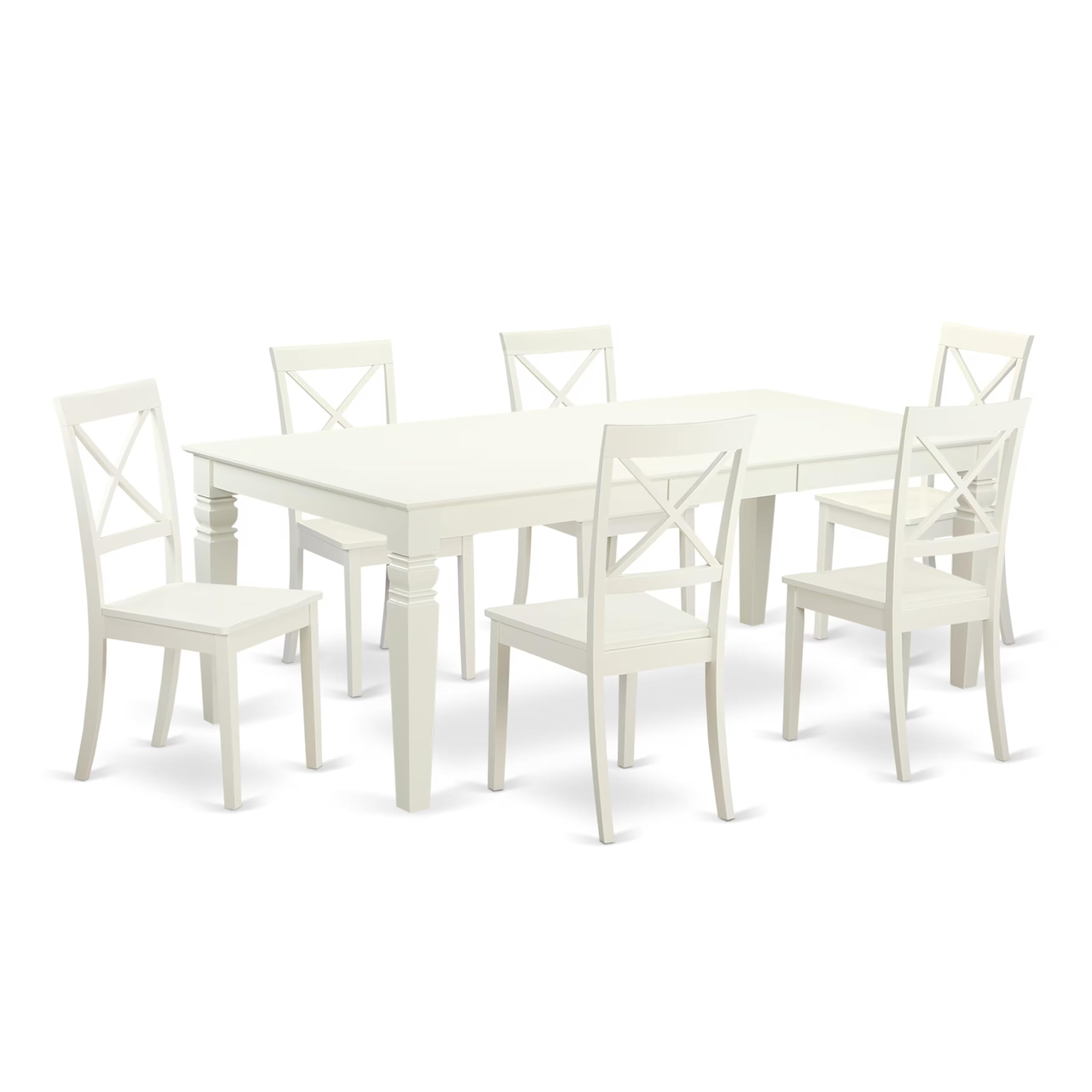 East West Furniture LGBO7-LWH-W 7 Piece Kitchen Table Set Consist of a Rectangle Dining Table with Butterfly Leaf and 6 Dining Room Chairs, 42x84 Inch, Linen White