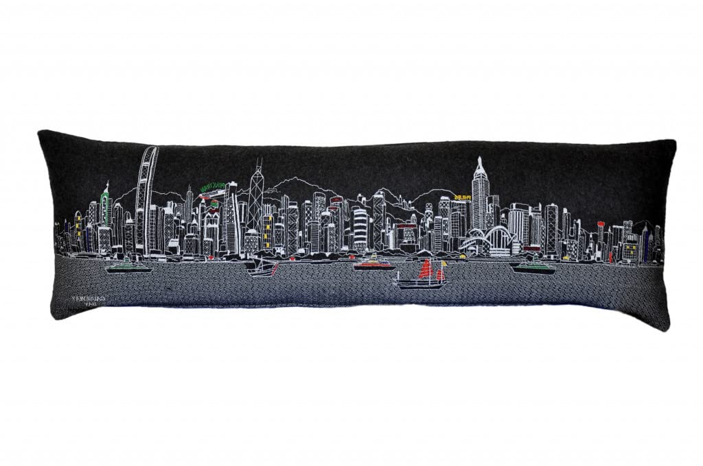 HomeRoots Grey 45' Black Hong Kong Nighttime Skyline Lumbar Decorative Pillow
