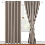 Hiasan Grommet Blackout Curtains For Bedroom, 70 X 84 Inches - Thermal Insulated & Light Blocking Window Drapes For Living Room/Dorm Room, Set Of 2 Panels Sewn With Tiebacks, Taupe