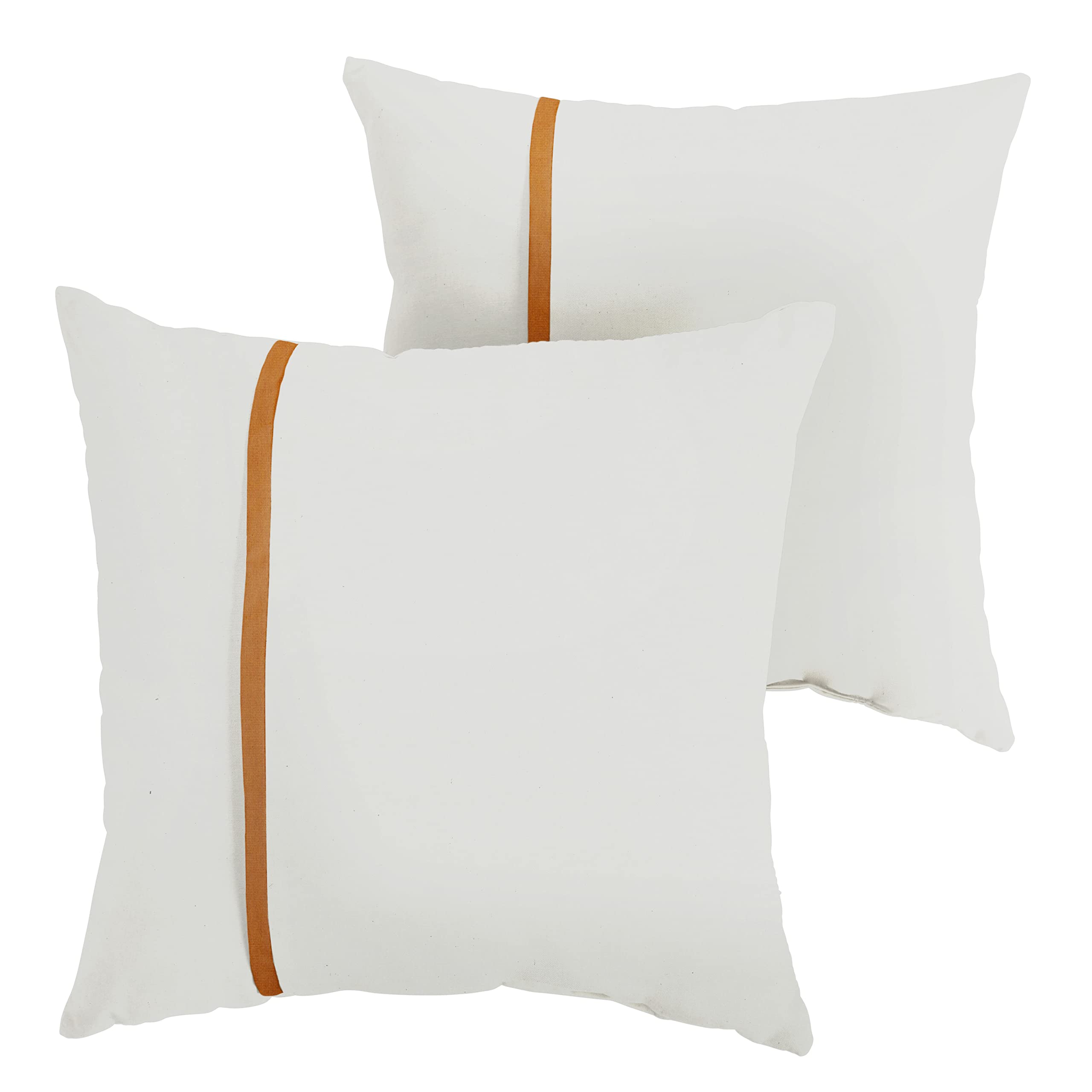 Sorra Home Indoor Outdoor Sunbrella Square Pillows, Set Of 2, 20X20, Canvas Natural Ivory & Canvas Rust Orange