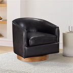 Comfort Pointe Irving Brown Faux Leather Wood Base Barrel Swivel Chair