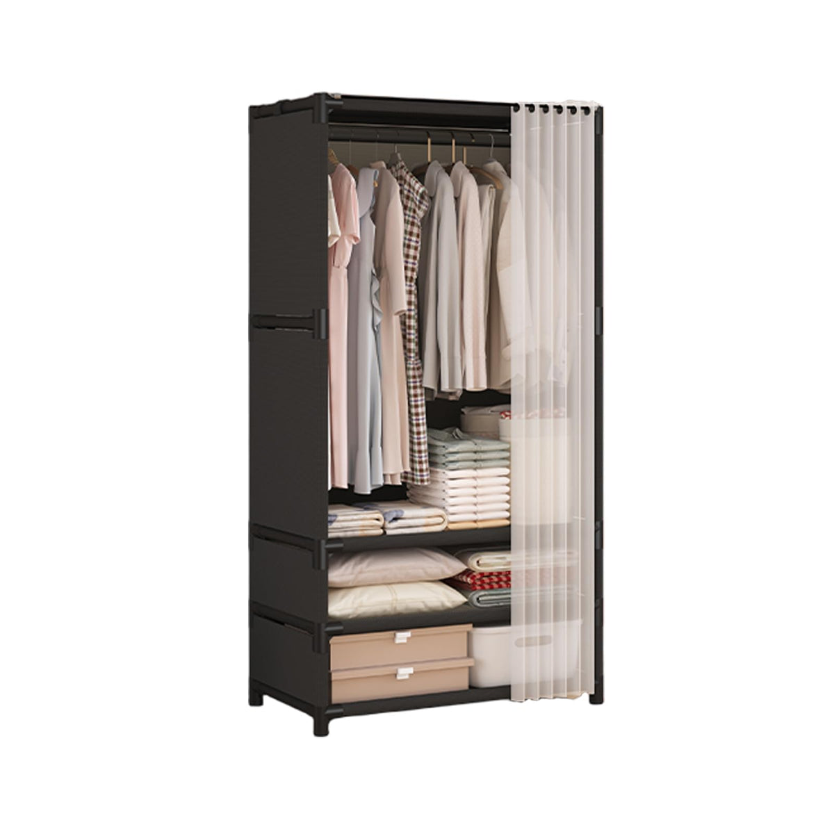 Portable Closet with Cover 27.5L x 17.7W x 65.1H Wardrobe Closet Black