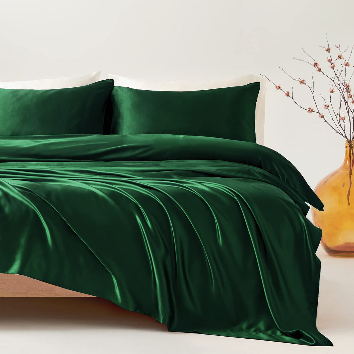 Candoury Satin Sheets Twin Xl Sheets Set 3 Pcs, Soft And Durable Pillowcase, Flat Sheet And Fitted Sheet, Hotel Luxury Silky Sat