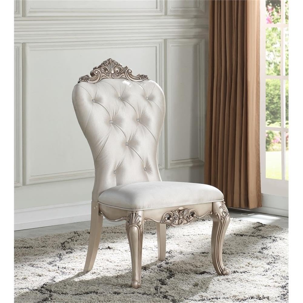 Acme Gorsedd Upholstered Tufted Side Chair in Cream and Golden Ivory Set of 2