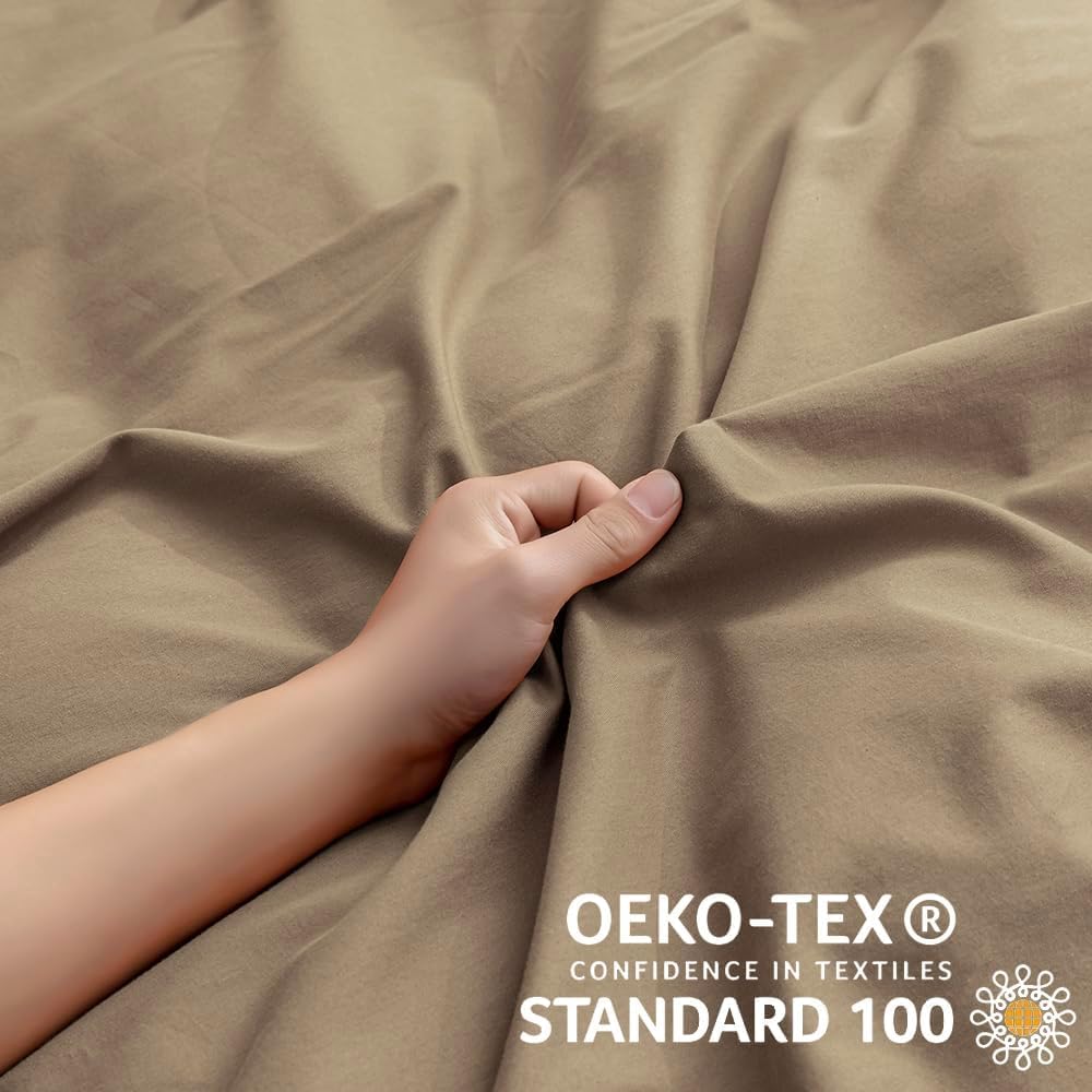 Jellymoni Khaki Duvet Cover Twin Size - 100% Washed Cotton Linen Feel Textured Comforter Cover, 2 Pieces Breathable Soft Bedding