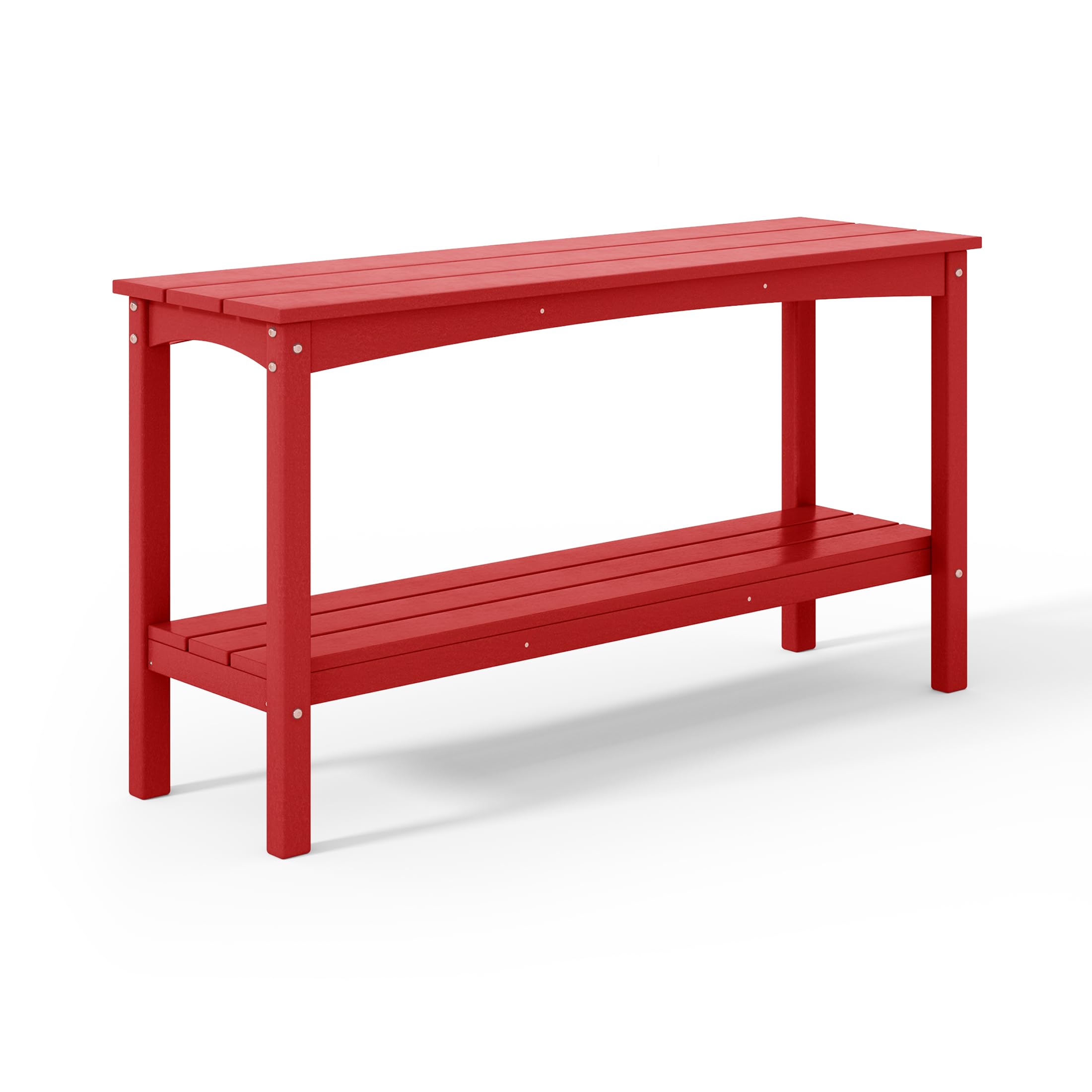 Costaelm Patio Console Table, 55'' 2-Shelf Said Table Indoor Outdoor Multifunctional Buffet Bar Storage Organizer For Entryway, Garden Hdpe Plant Table, Red
