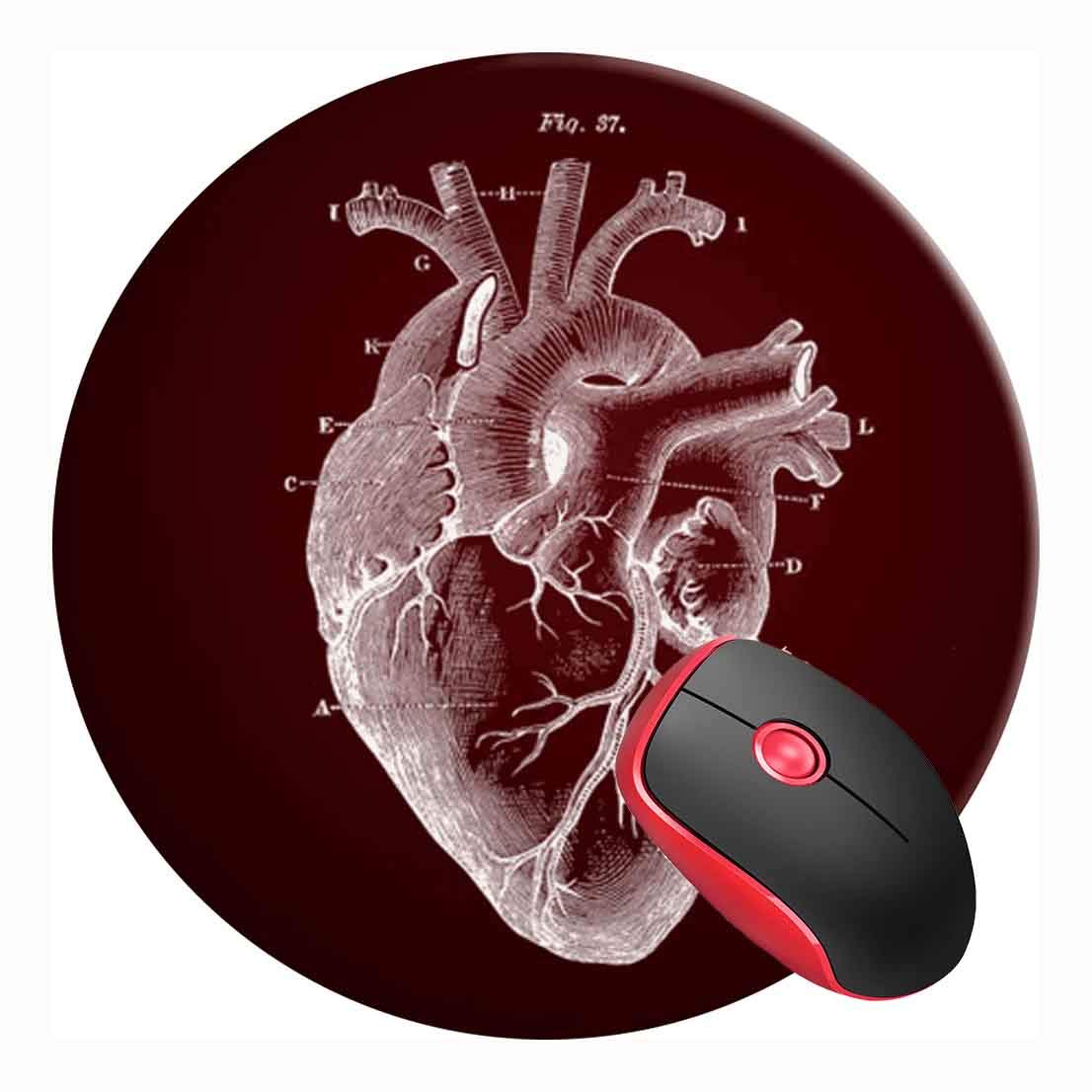 Mouse Pad Heart Anatomical Drawing For Medical Doctor, Round Mousepad, Non-Slip Rubber Base Mouse Mat For Laptop And Computer