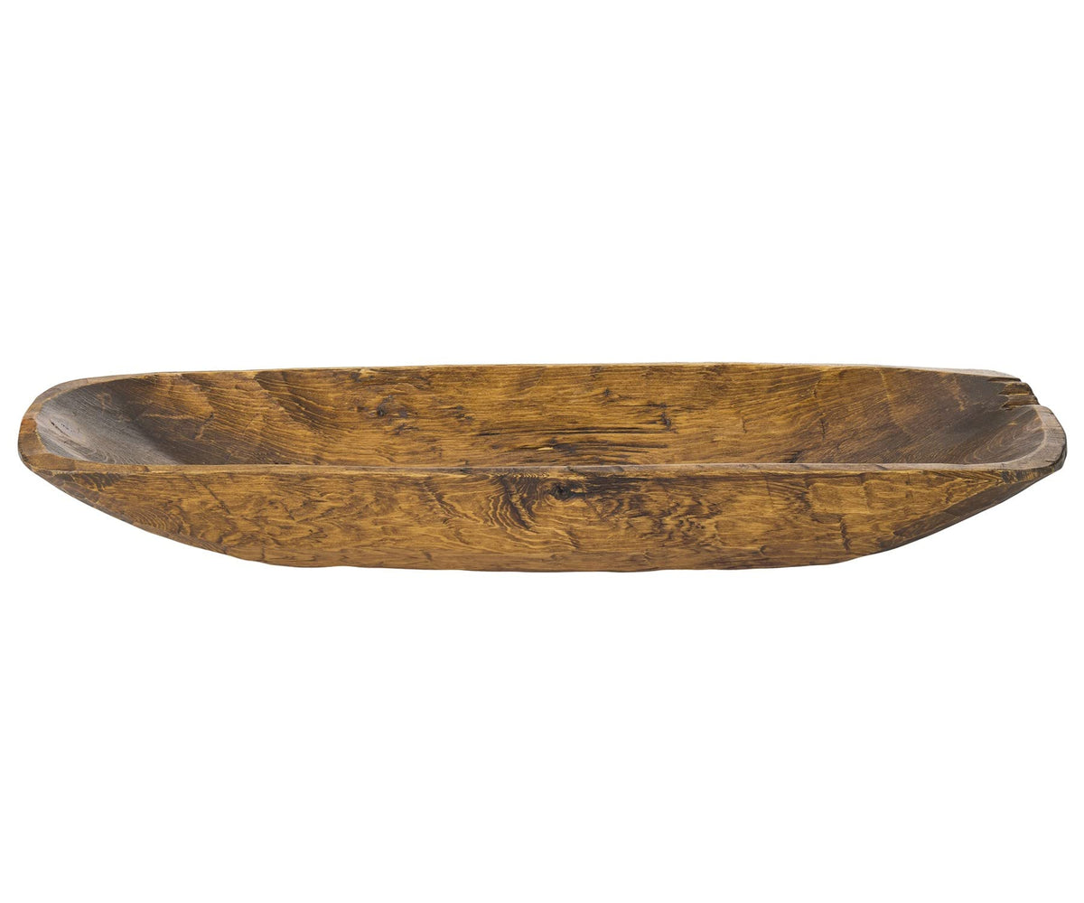 HomeRoots Pecan Wood Rustic Brown and Natural Handcarved Thin Oval Centerpiece Bowl