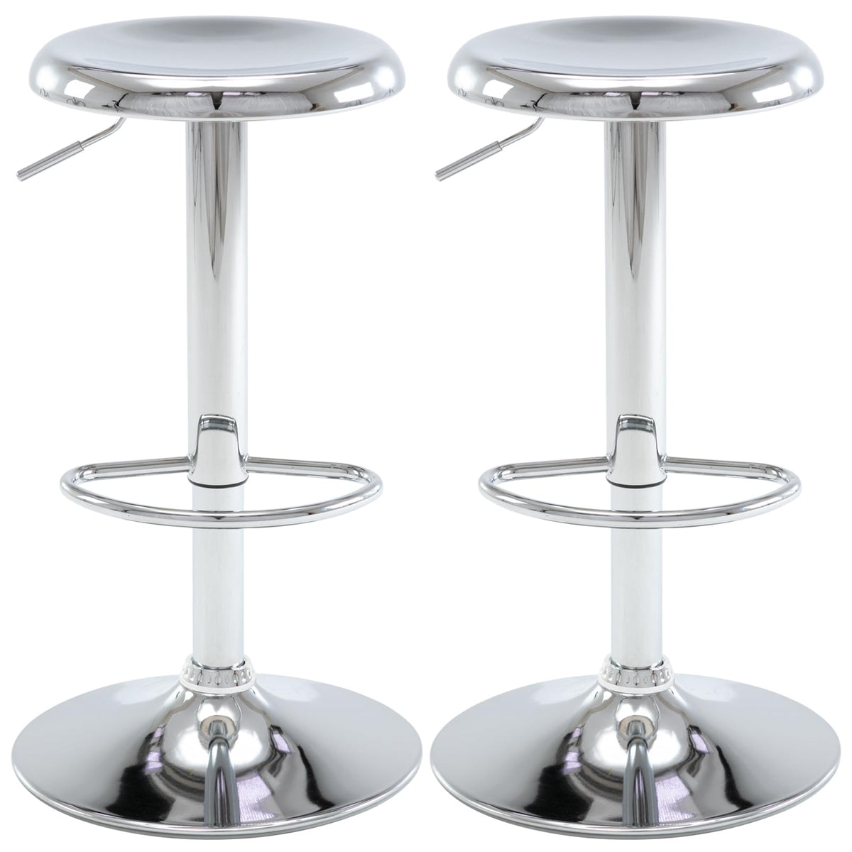 Brage Living Adjustable Bar Stools Set Of 2, Swivel Round Metal Airlift Barstools, Backless Counter Height Bar Chairs For Kitchen Dining Room Pub Cafe (Chrome)