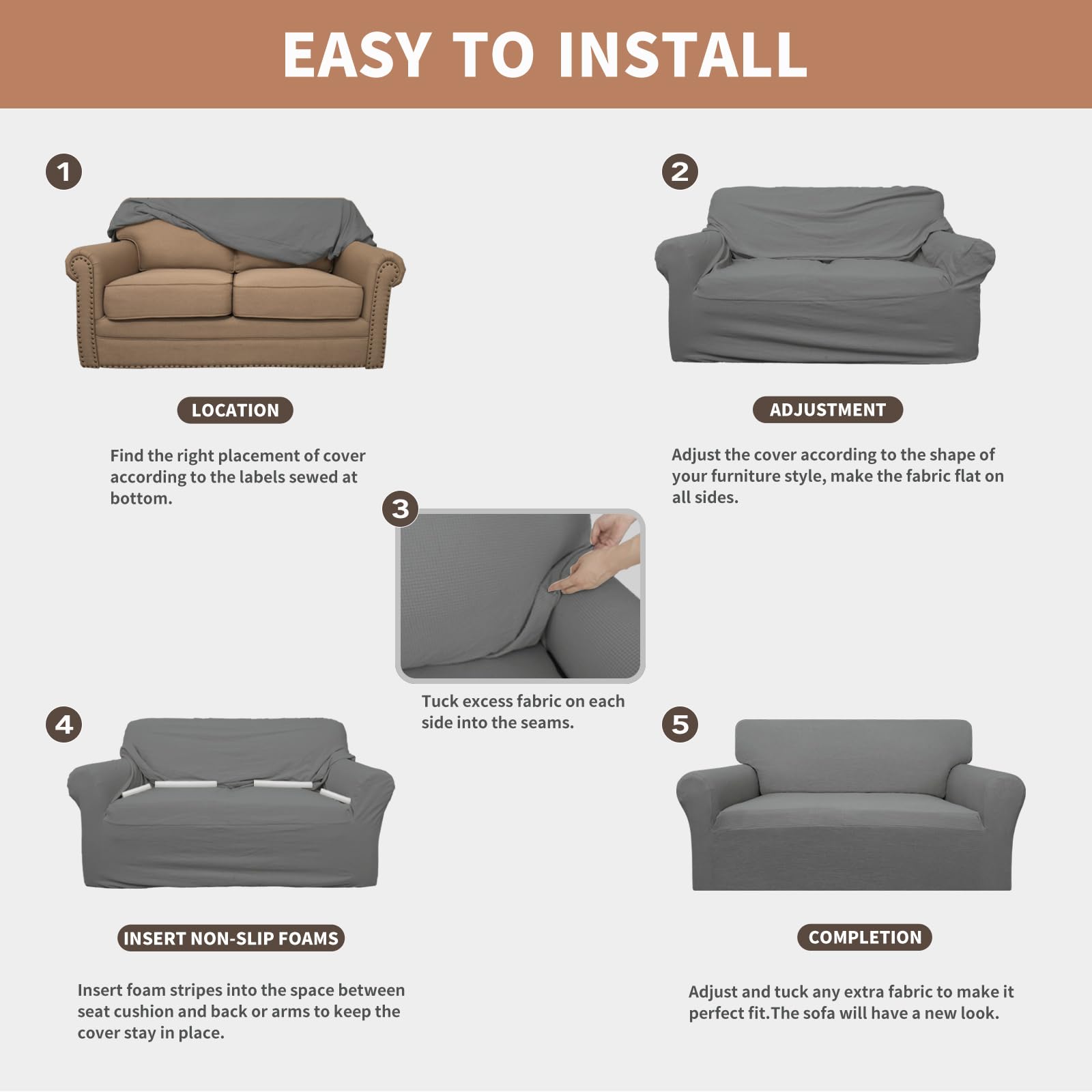 Easy-Going 100% Waterproof Oversized Chair Couch Cover, Dual Waterproof Sofa Cover, Stretch Jacquard Sofa Slipcover, Leakproof Furniture Protector For Kids, Pets, Dog And Cat, Grey