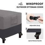 Easy-Going Outdoor Ottoman Cover, Waterproof Patio Ottoman Cover, Heavy Duty Outdoor Furniture Cover With Padded Handles (34'X24'X17', Gray/Dark Gray)