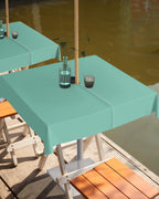 Queenker Medium Aqua Outdoor Tablecloth With Umbrella Hole And Zipper, Solid Color Table Cover For Marine Square Tables Waterpro